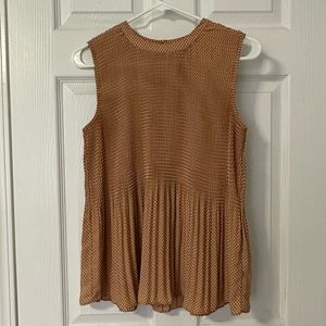Adrianna Papell Sleeveless Top, Burnt Orange with white polka dots, size Small